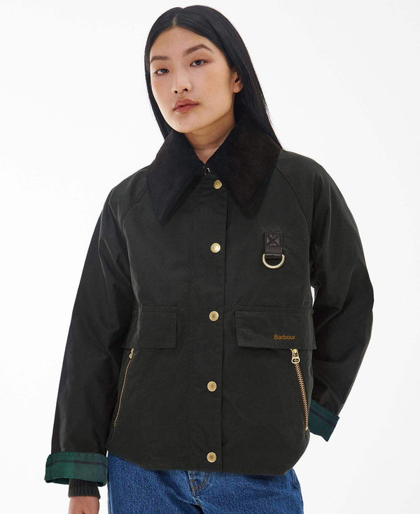 Barbour Dömujakki - Catton Wax - Classic Black/Classic Black/Sage Tartan