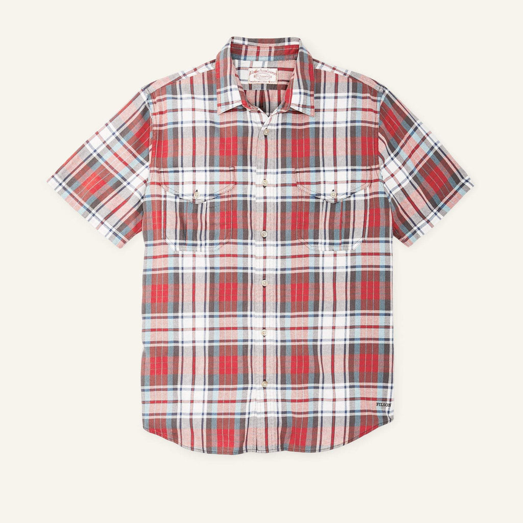 Filson Stuttermaskyrta - S/S LtWt Alaskan Guide Shirt - Red/Storm Blue