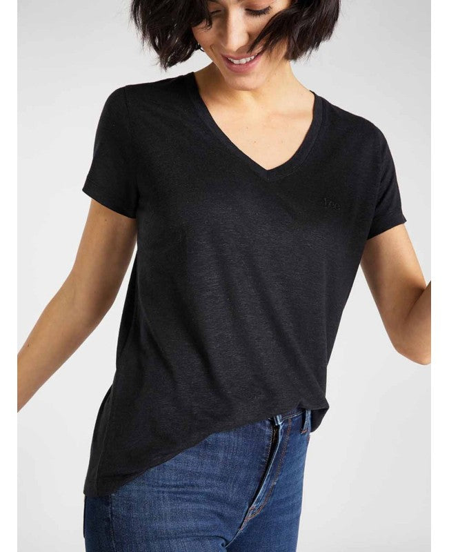 Lee Stuttermabolur V Neck Black
