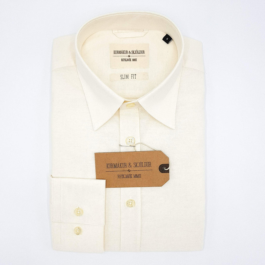 K&S Skyrta - Spariskyrta - Rjómahvít - Slim Fit - Herrafataverzlun Kormáks & Skjaldar