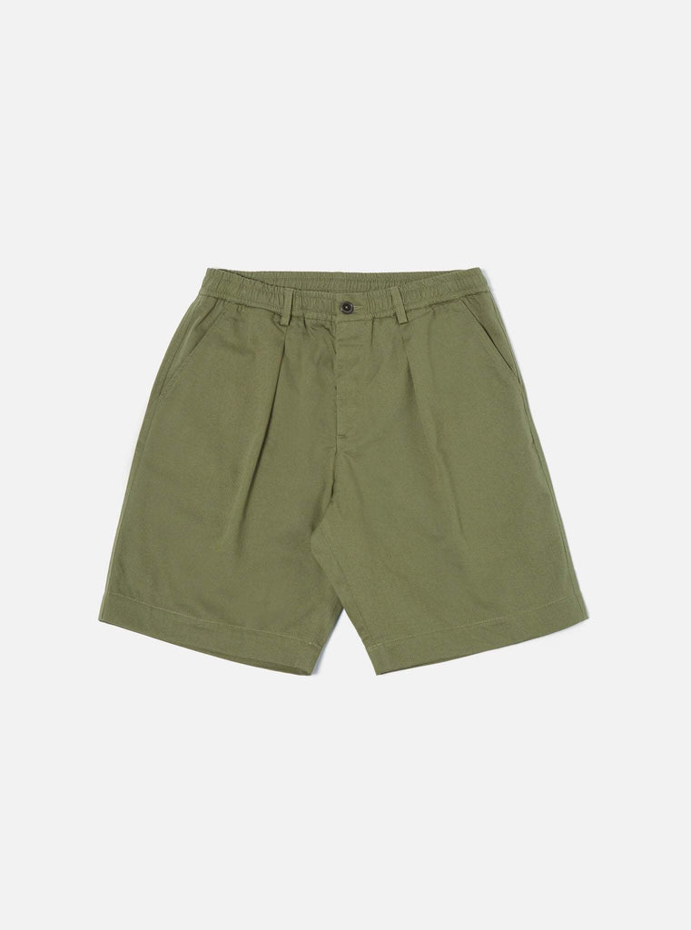 Universal Works Stuttbuxur - Pleated Track Shorts - Light Olive