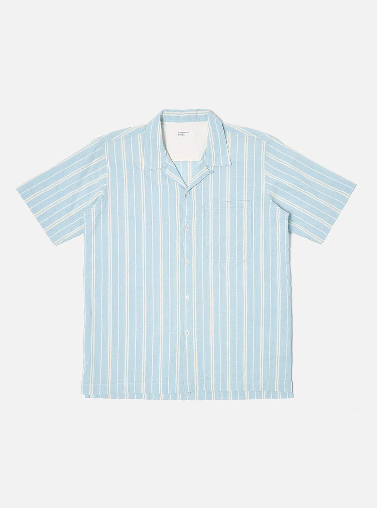 Universal Works Stuttermaskyrta - Camp Shirt - Blue Nisi