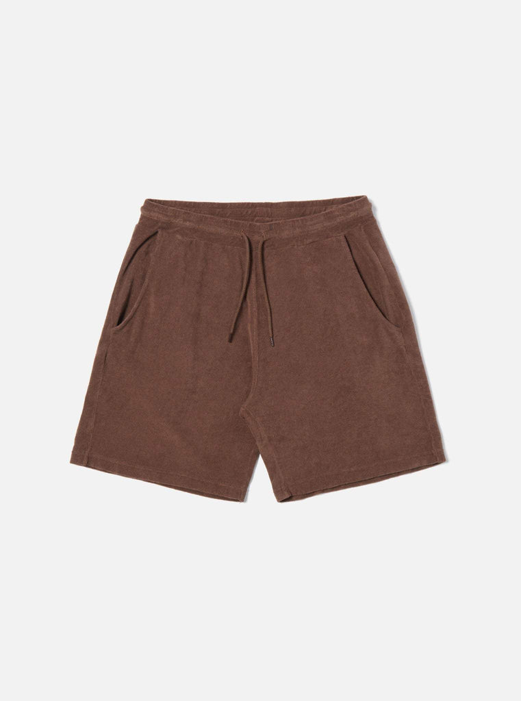 Universal Works Stuttbuxur - Beach Short - Brown Terry Fleece