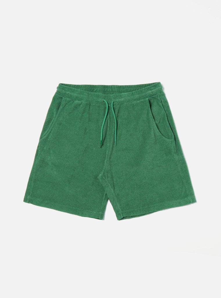 Universal Works Stuttbuxur - Beach Short - Green Terry Fleece