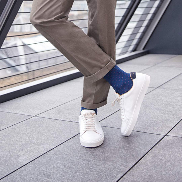 London Sock - Spot Of Style Navy And Orange Sokkar- Herrafataverslun Kormáks & Skjaldar