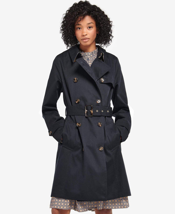 Barbour Dömujakki - Short Greta Showerproof Trench Coat - Navy