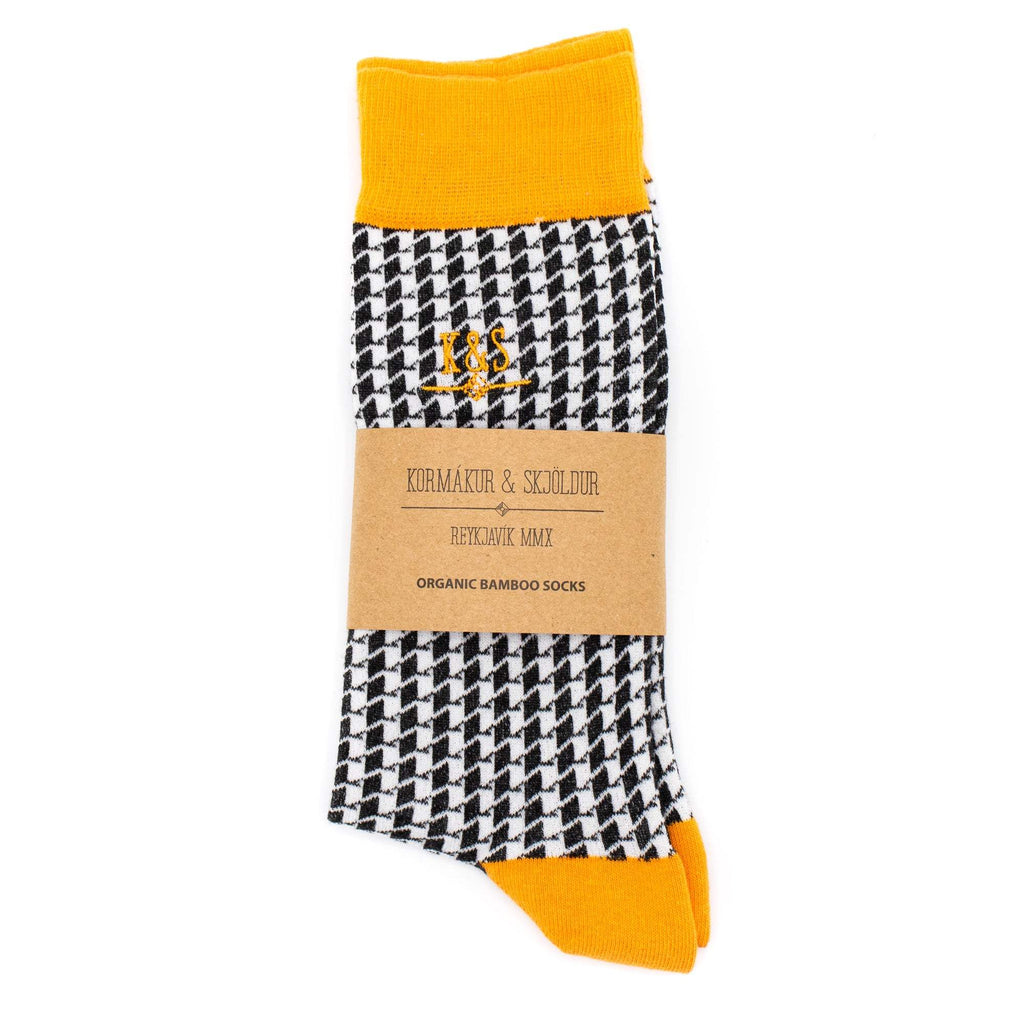 K&S Bambus Sokkar - Houndstooth m. appelsínugulu